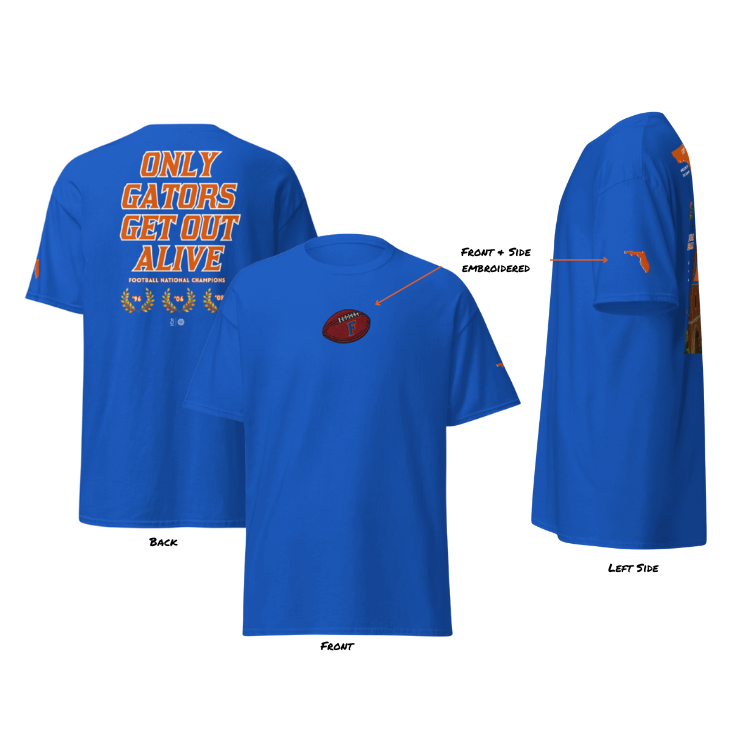 Only Gators Get Out Alive - Blue (Embroidered) Unisex Classic Tee