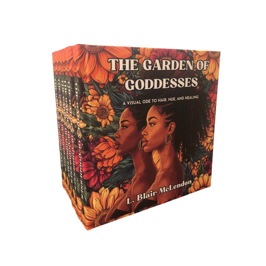 Book titled 'The Garden of Goddesses' with floral and portrait design on a white background