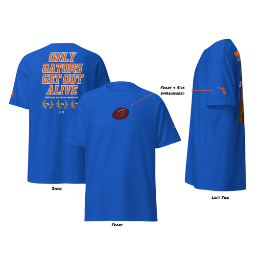 Only Gators Get Out Alive - Blue (Embroidered) Unisex Classic Tee